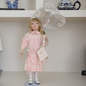 Charming Pink Doll with Lace Parasol